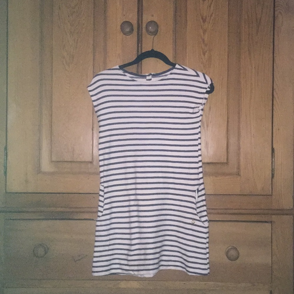 Girls navy/white striped shift dress. Size 8